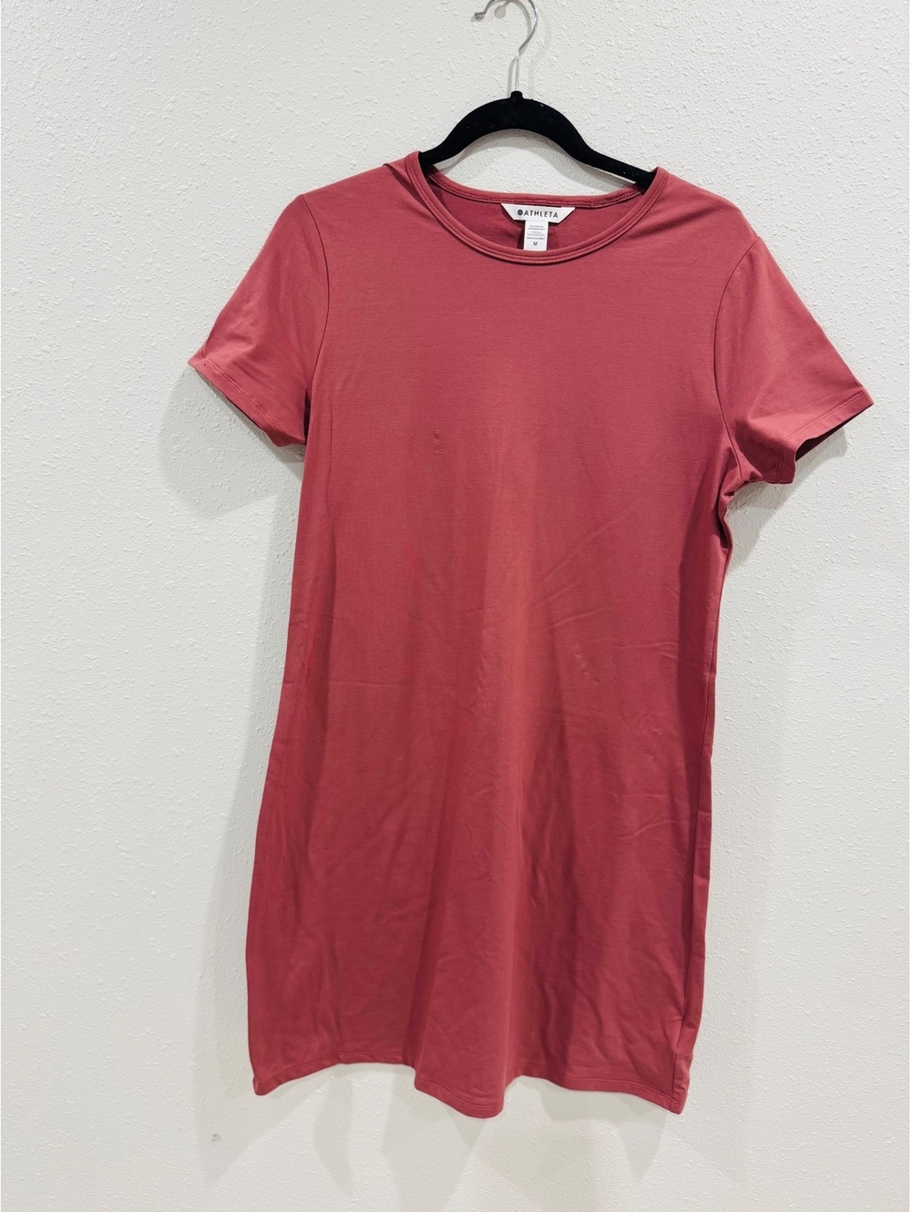 Athleta Essential Tee Dress M Red Rock Supima Cotton Stretch Short Sleeve
